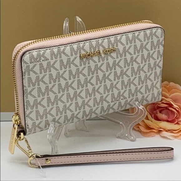 MICHAEL KORS LARGE FLAT MF PHONE CASE POWDER BLUSH WALLET - WRISTLET - Picture 2 of 16